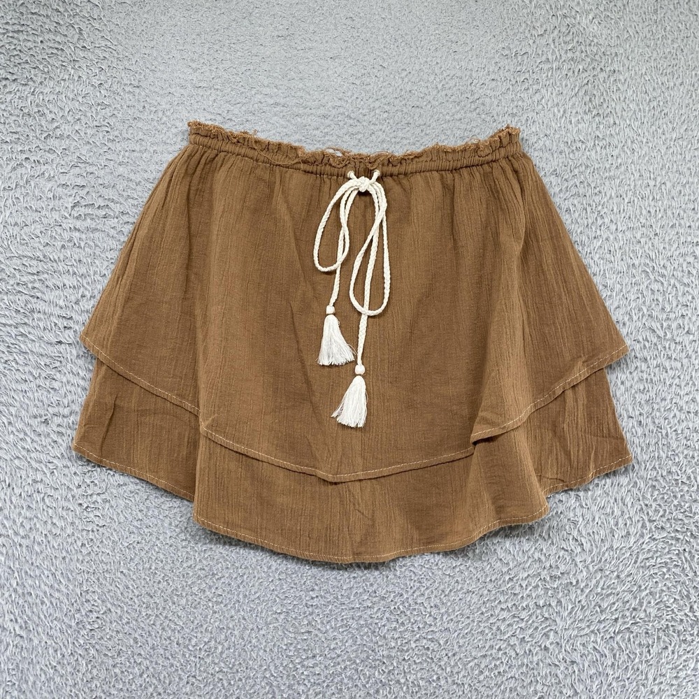 Free People Mini Skirt Womens Small Brown Peasant Layered Tassel Boho Ruffle